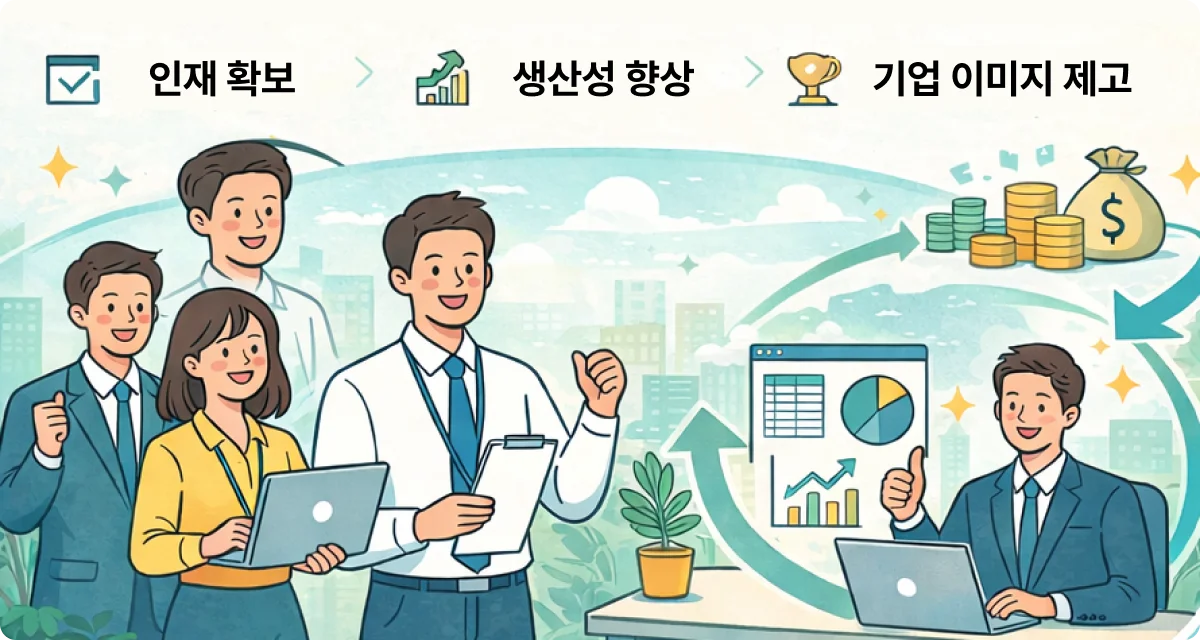 업무 생산성 및 기업 이미지 제고에 긍정적인 영향을 주는 복리후생의 효과