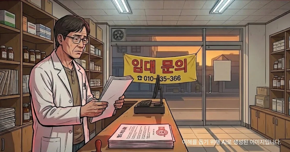 약국 권리금 계약 서명전 서류 확인하는 임차인의 모습