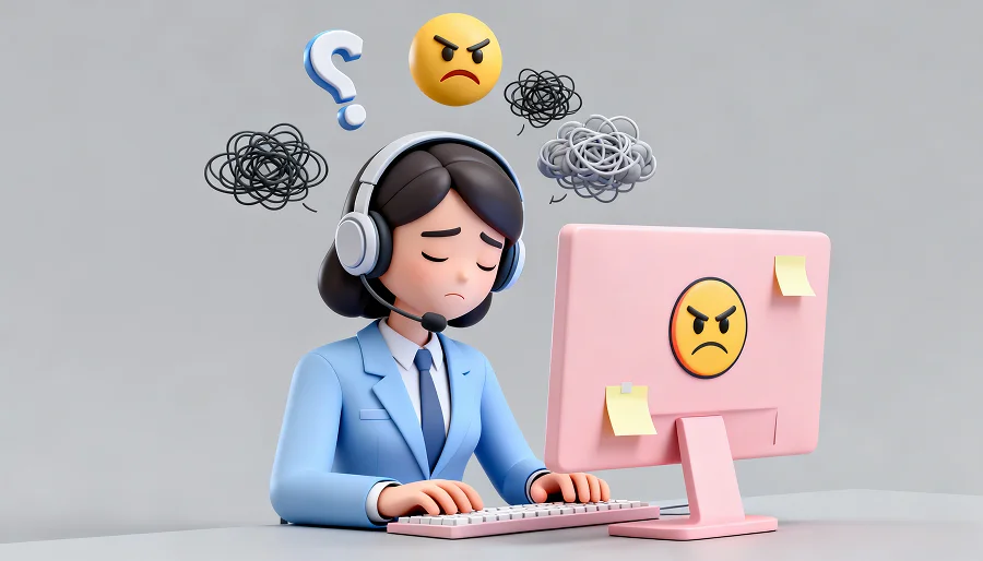 후처리 할 시간 없이 바쁘게 업무하는 고객상담사