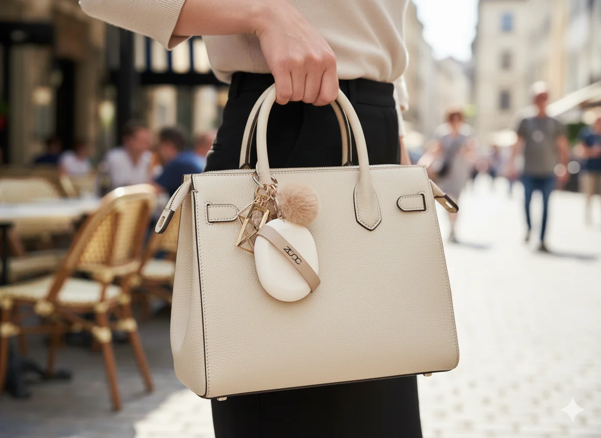 안저니를 가방 키링으로 착용한 일상 장면