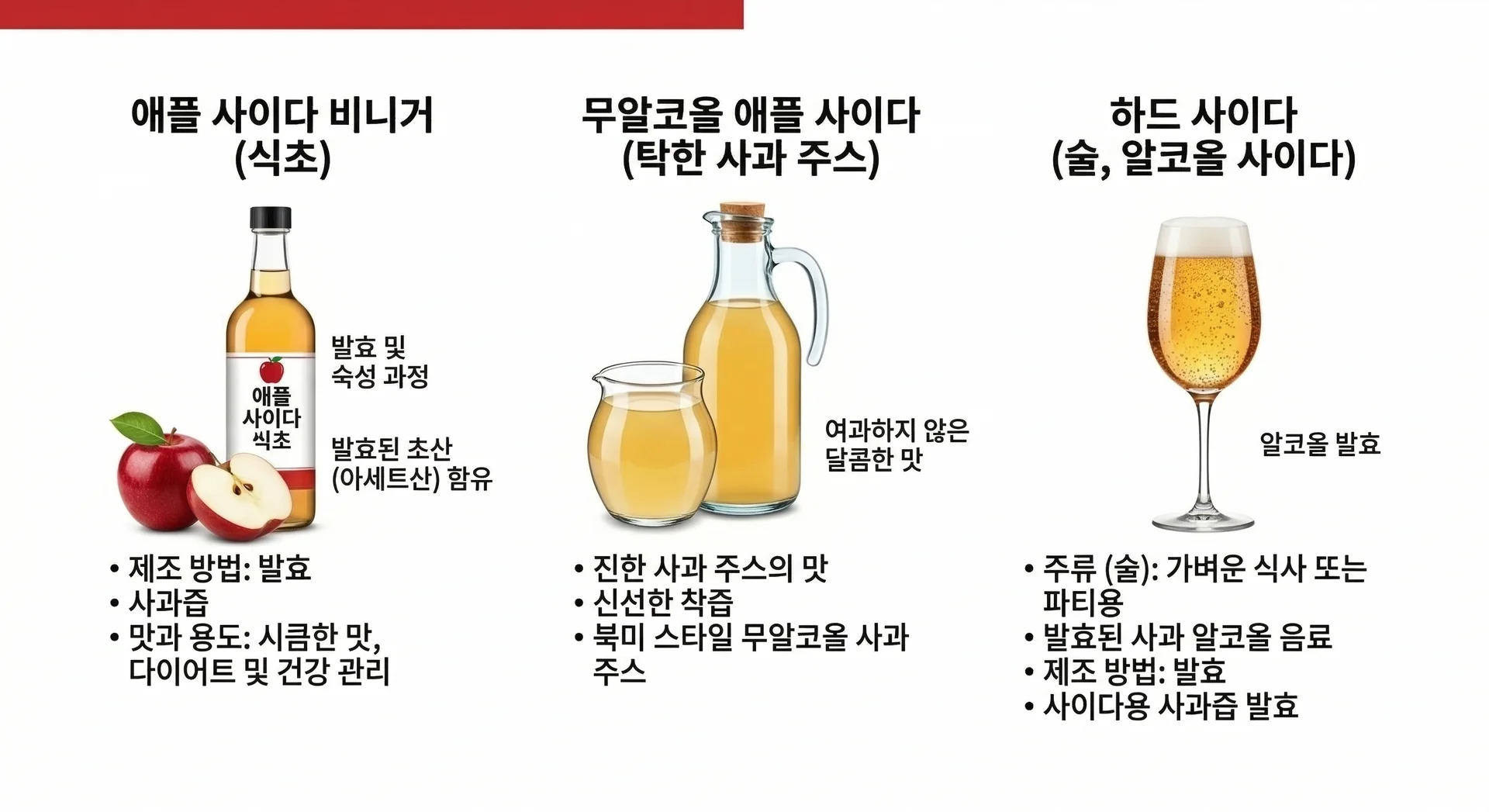 애플사이다 식초 음료 술 차이 비교