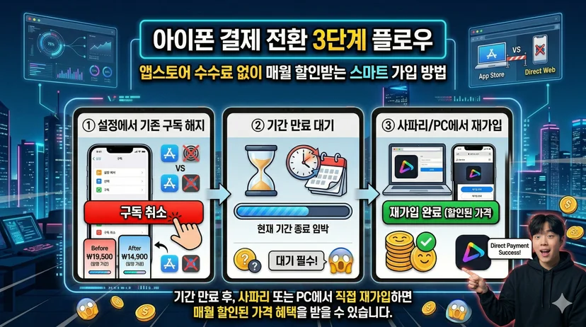 아이폰 결제 전환 3단계" 플로우 이미지