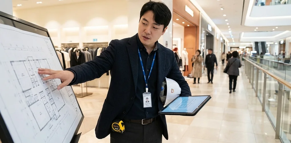 JDKAT LED 전광판 시공 업체에서 설계 도면을 설명하는 이미지