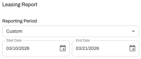 Select custom date ranges for generating leasing reports. 