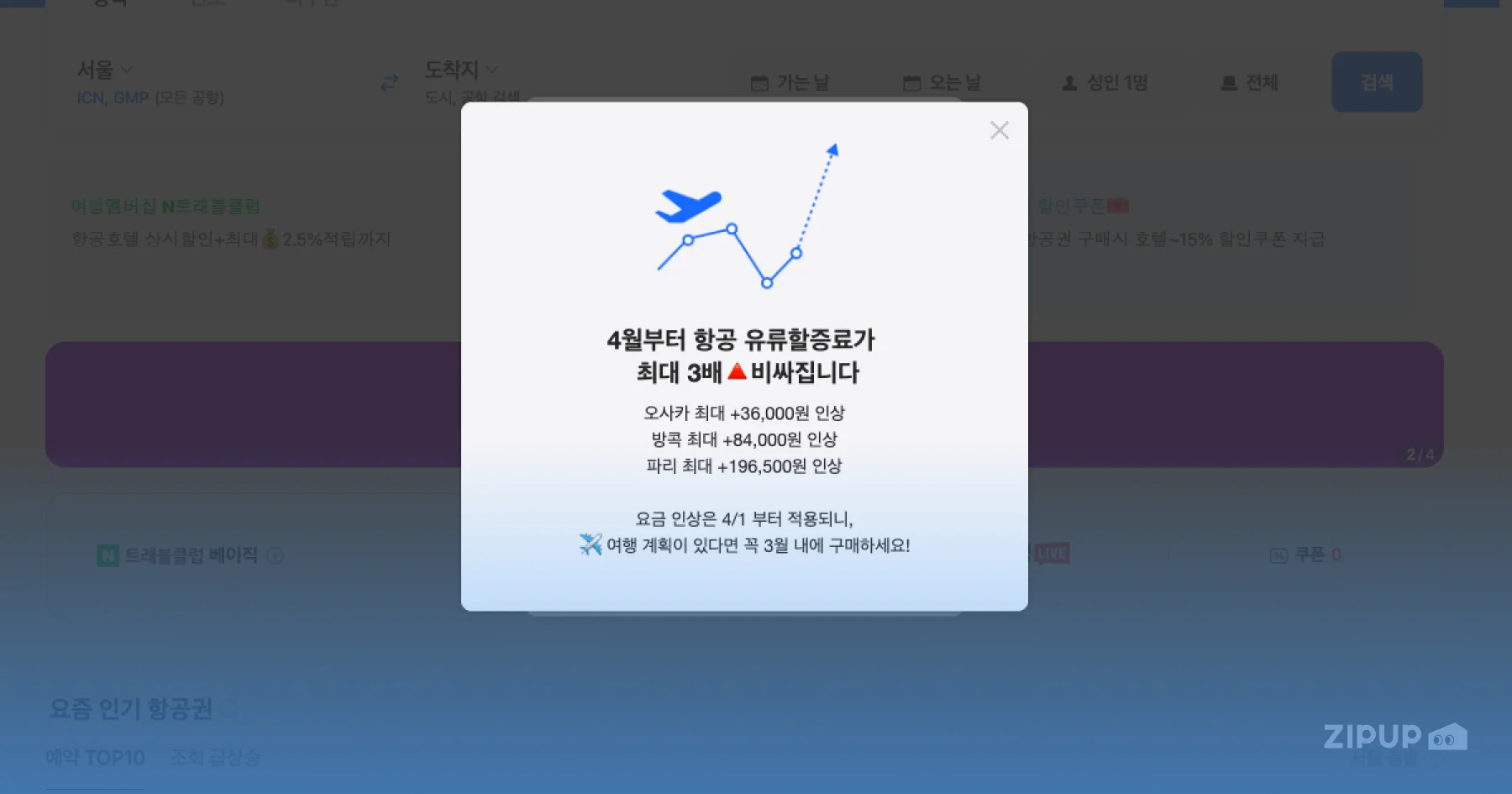 유류할증료 인상으로 인한 비행기 티켓 가격 4월부터 최대 3배 인상 예정