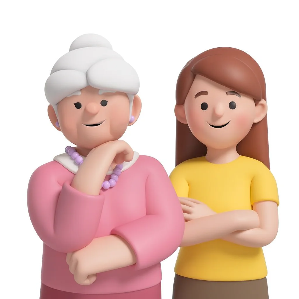 경력단절 여성과 중장년층 창업 지원을 표현한 캐릭터 3D 일러스트