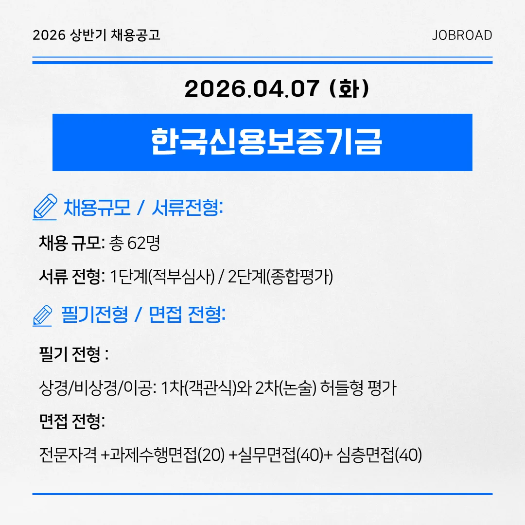 신용보증기금(KODIT) 2026년 상반기 신입직원 채용