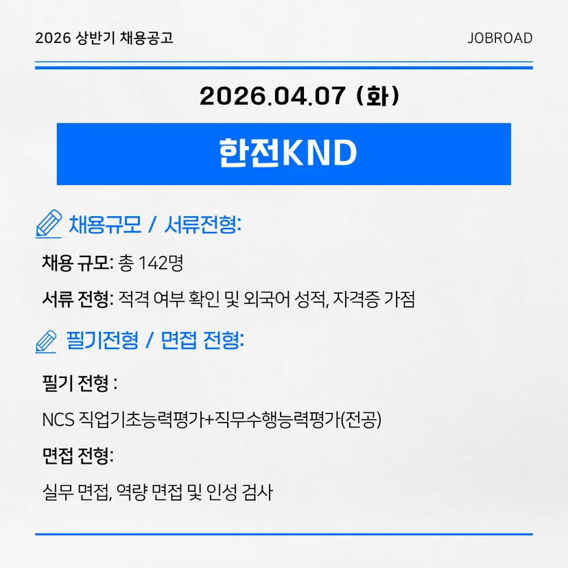 한전KDN 2026년 상반기 신입사원(4직급) 채용