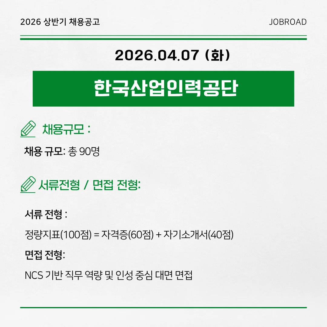 한국산업인력공단 2026년 체험형 청년인턴 채용