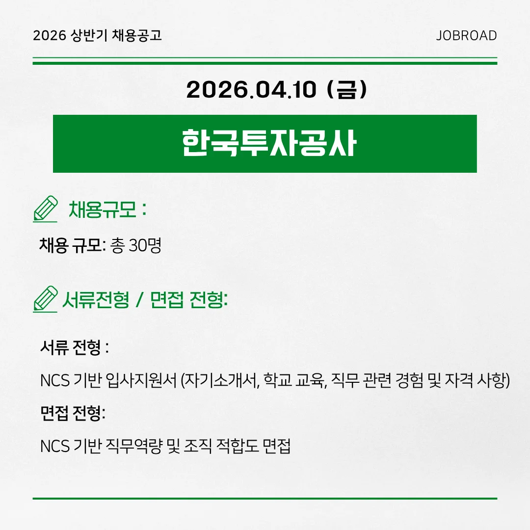 한국투자공사(KIC) 2026년 청년인턴 채용