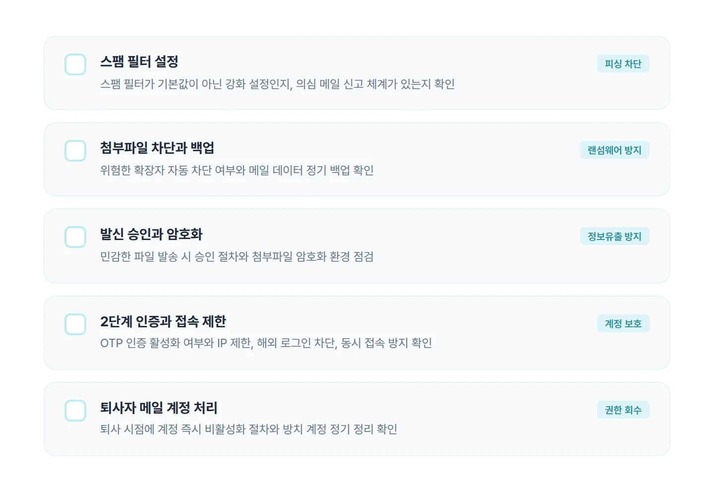 회사 이메일 보안 점검 5가지 체크리스트 인포그래픽