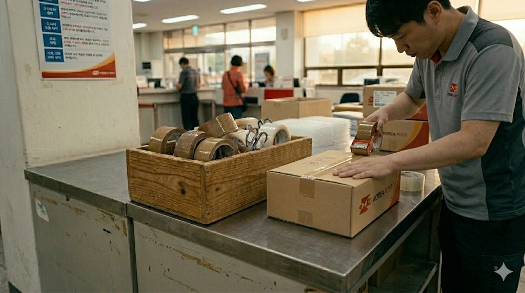 self packaging station at Korea Post office
