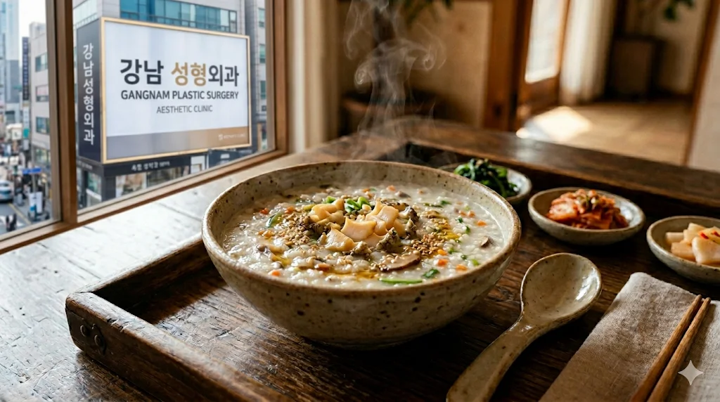 Close up of Korean rice porridge Juk on table