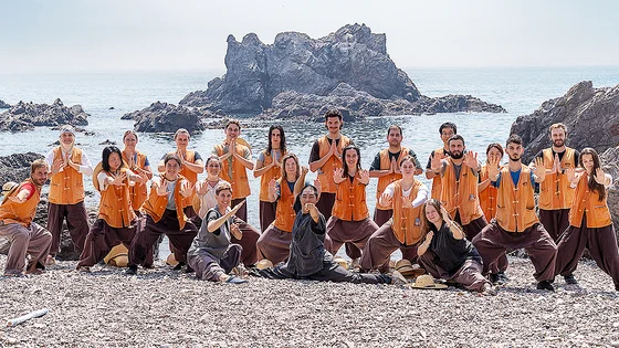 Korean Temple Stay group on a rocky beach