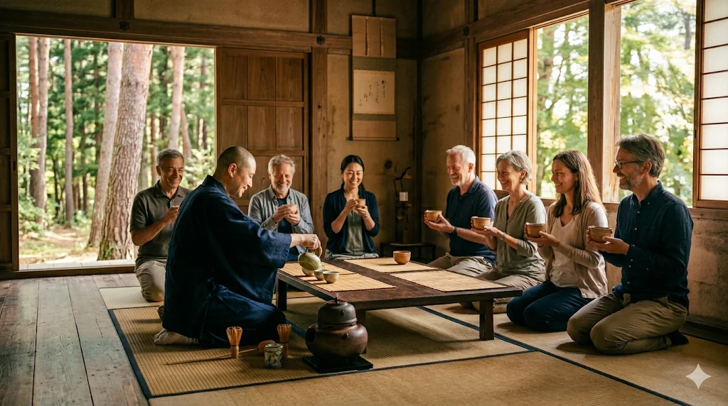 Tea Ceremony with monk during Korean Temple Stay