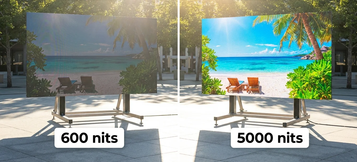왼쪽: 600 nits 디스플레이, 오른쪽: 5000 nits 디스플레이