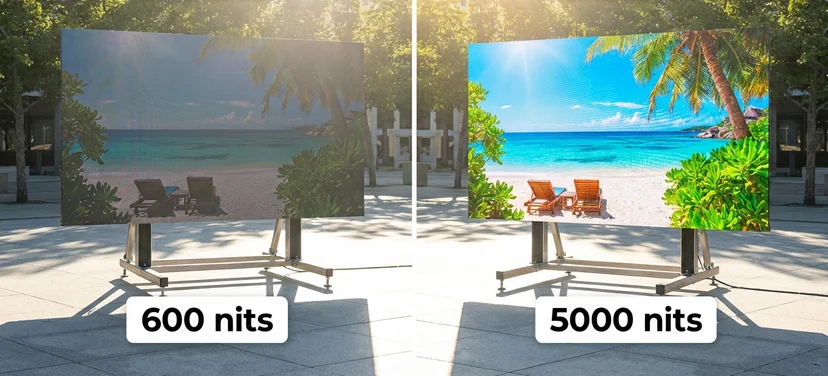 왼쪽: 600 nits 디스플레이, 오른쪽: 5000 nits 디스플레이