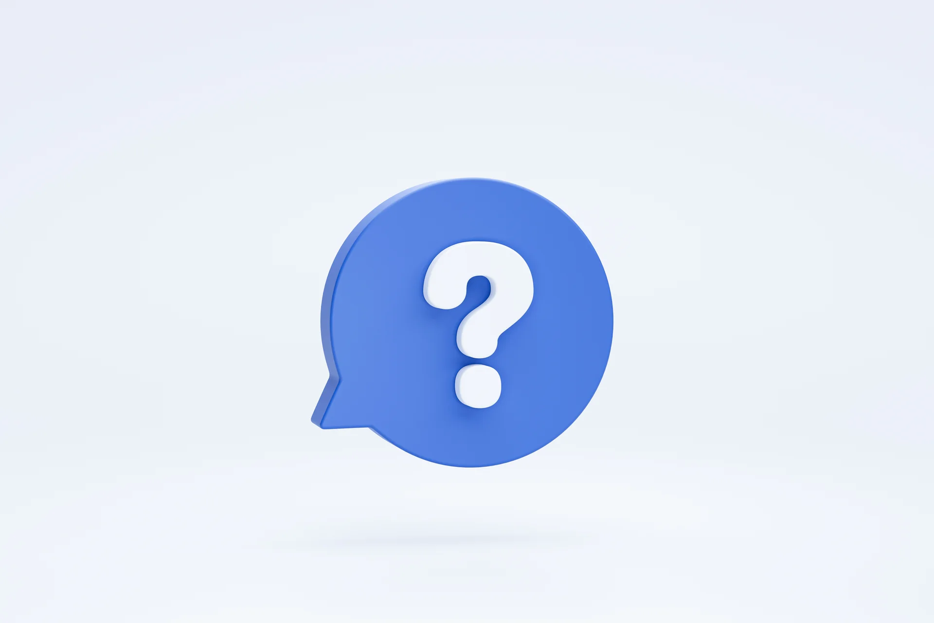 하얀색 물음표가 중앙에 그려진 파란색 원형 3D 말풍선 아이콘