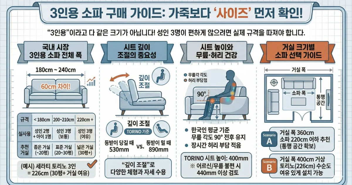 3인용 소파 거실 폭 기준 배치 가이드