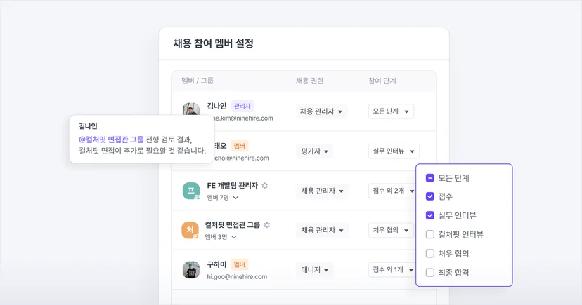 나인하이어의 멤버 그룹 관리