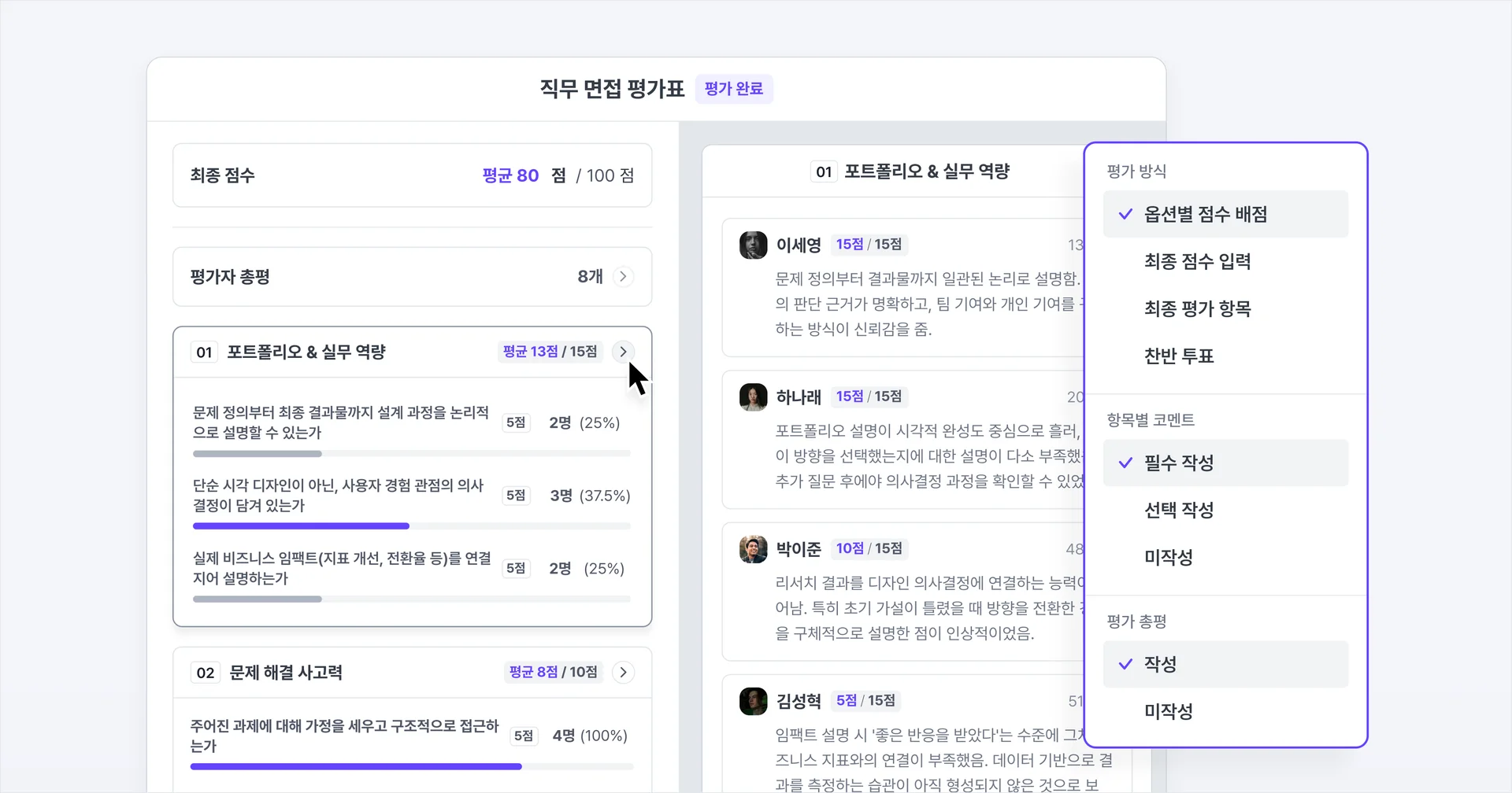 나인하이어의 구조화 면접 평가표