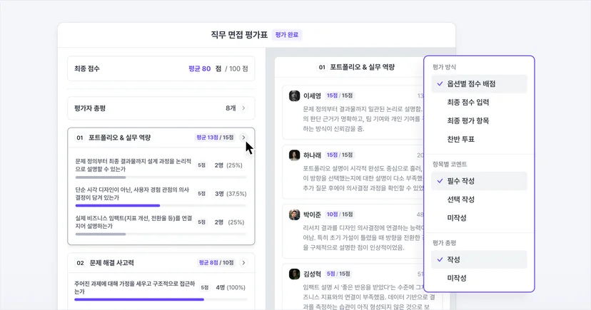 나인하이어의 구조화 면접 평가표