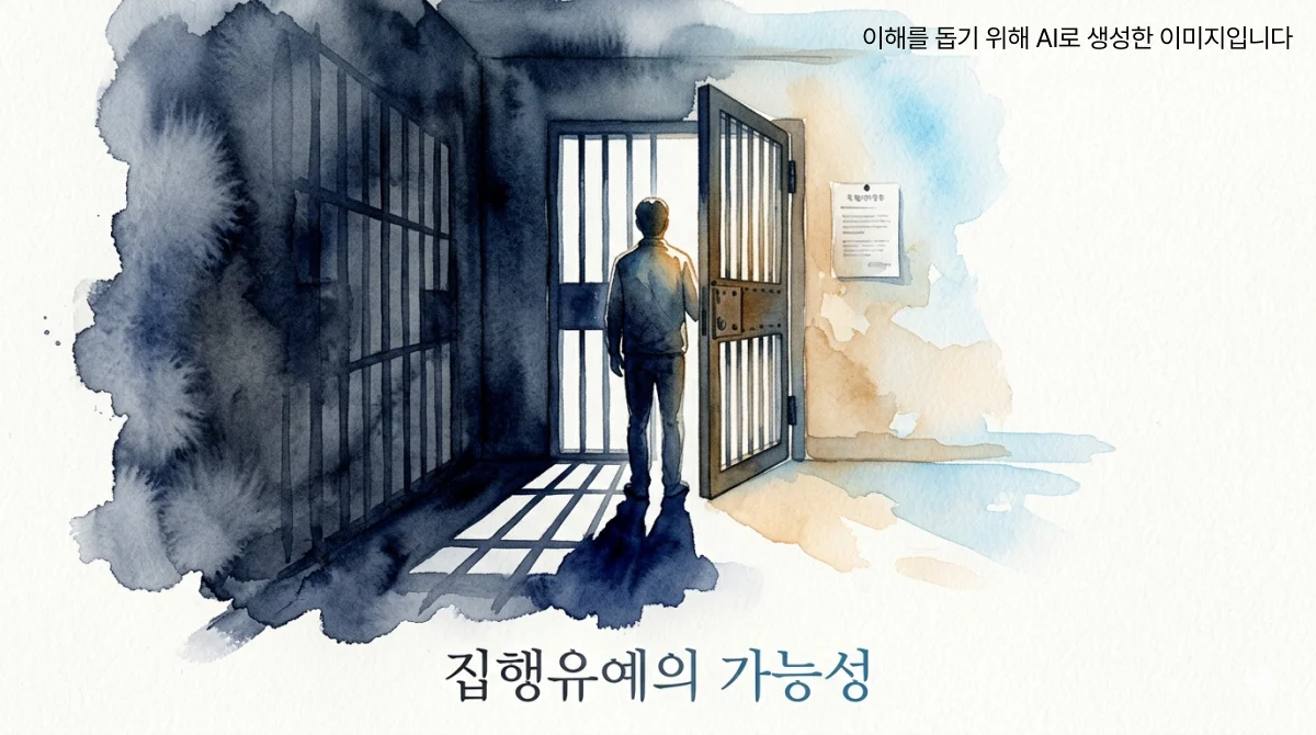 어두운 복도 끝에서 반쯤 열린 문 앞에 선 사람의 뒷모습, 문 너머로 밝은 빛이 스며드는 장면