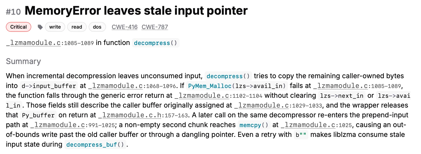 Report details for CPython bug