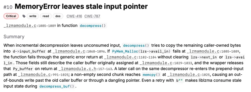 Report details for CPython bug