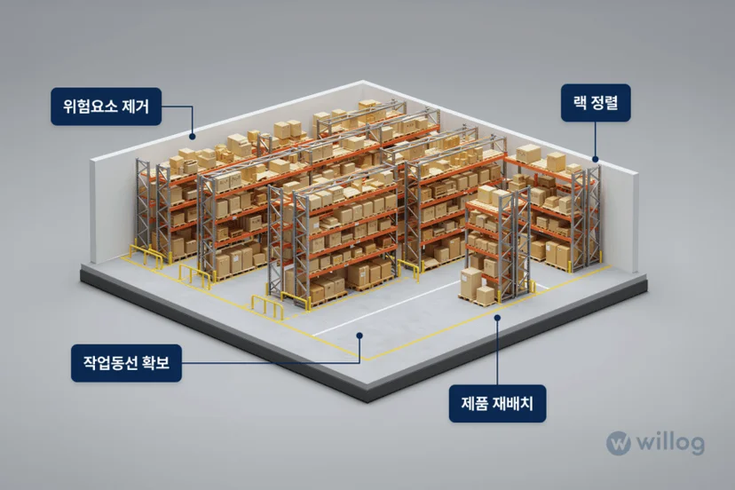 디지털 트윈을 통한 창고 최적화 예시. 