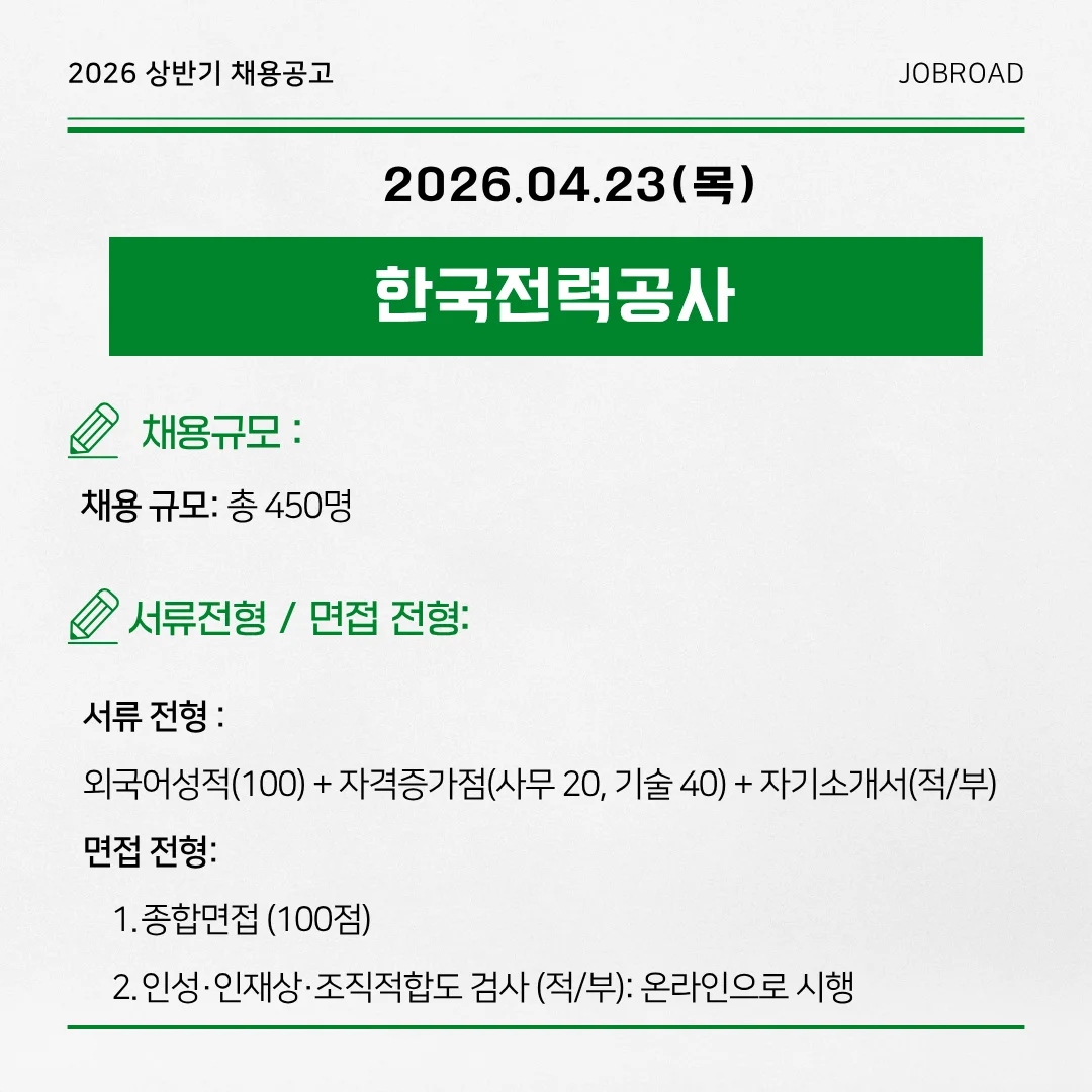 한국전력공사(한전) - 2026 상반기 인턴채용