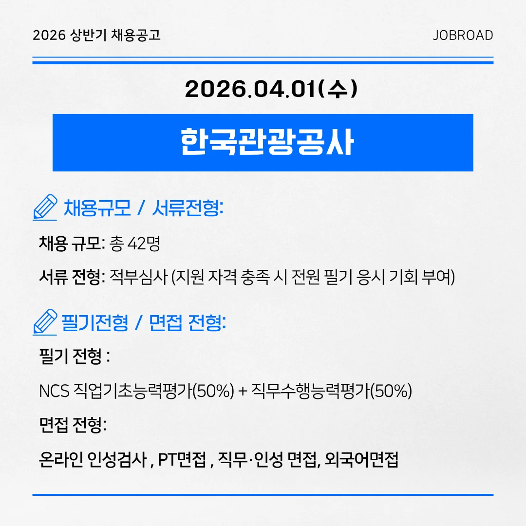 한국관광공사 2026 일반직 신입사원 공채