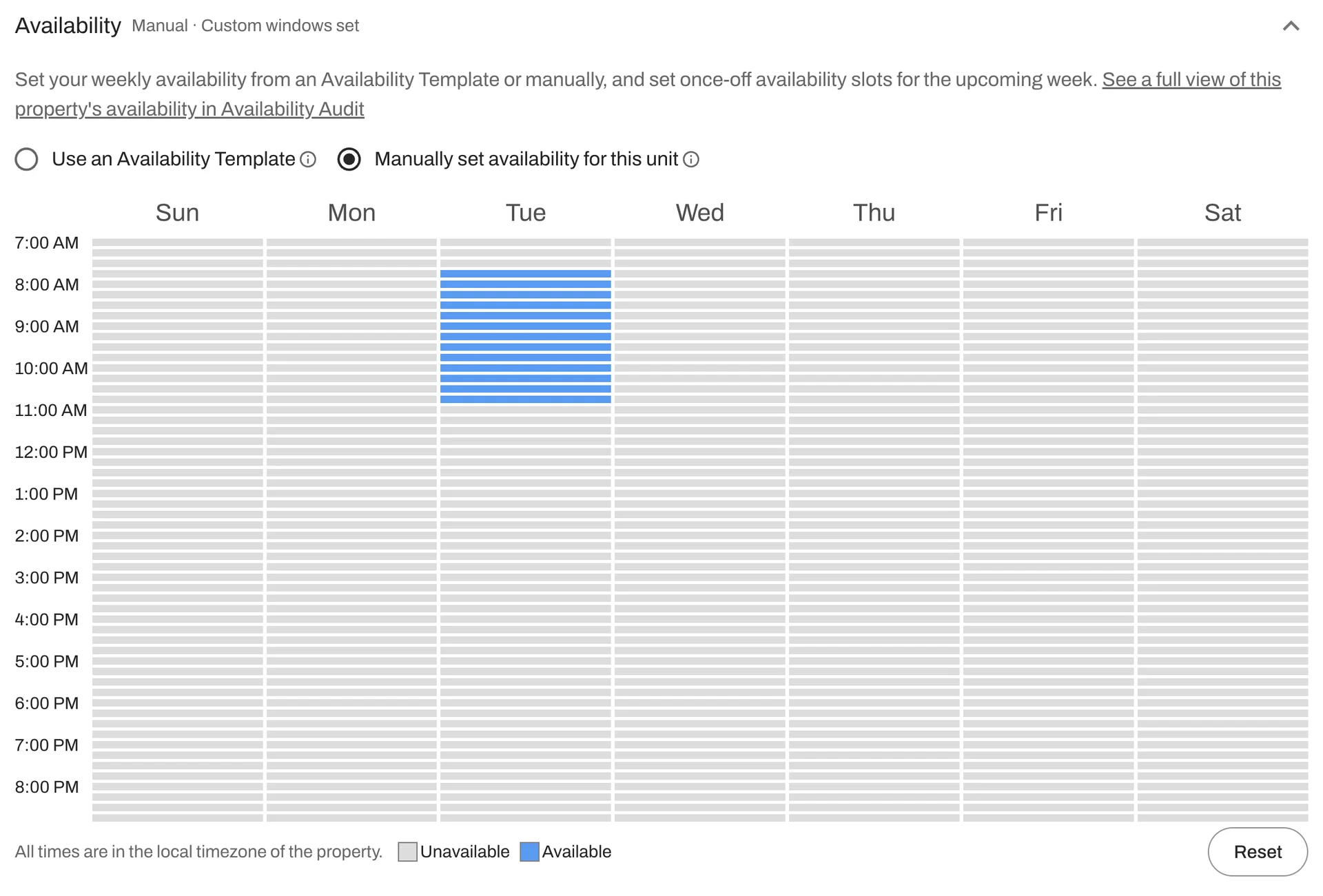 Set Availability Templates at the property-level. 