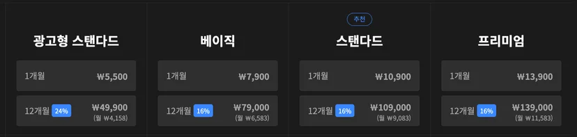 웨이브 요금제 종류