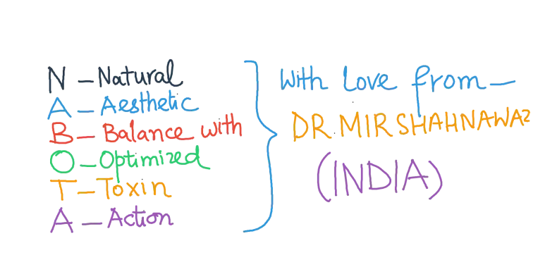 N: Natural / A: Aesthetic / B: Balance with / O: Optimized / T: Toxin / A: Action — With Love from Dr. Mir Shahnawaz (INDIA)