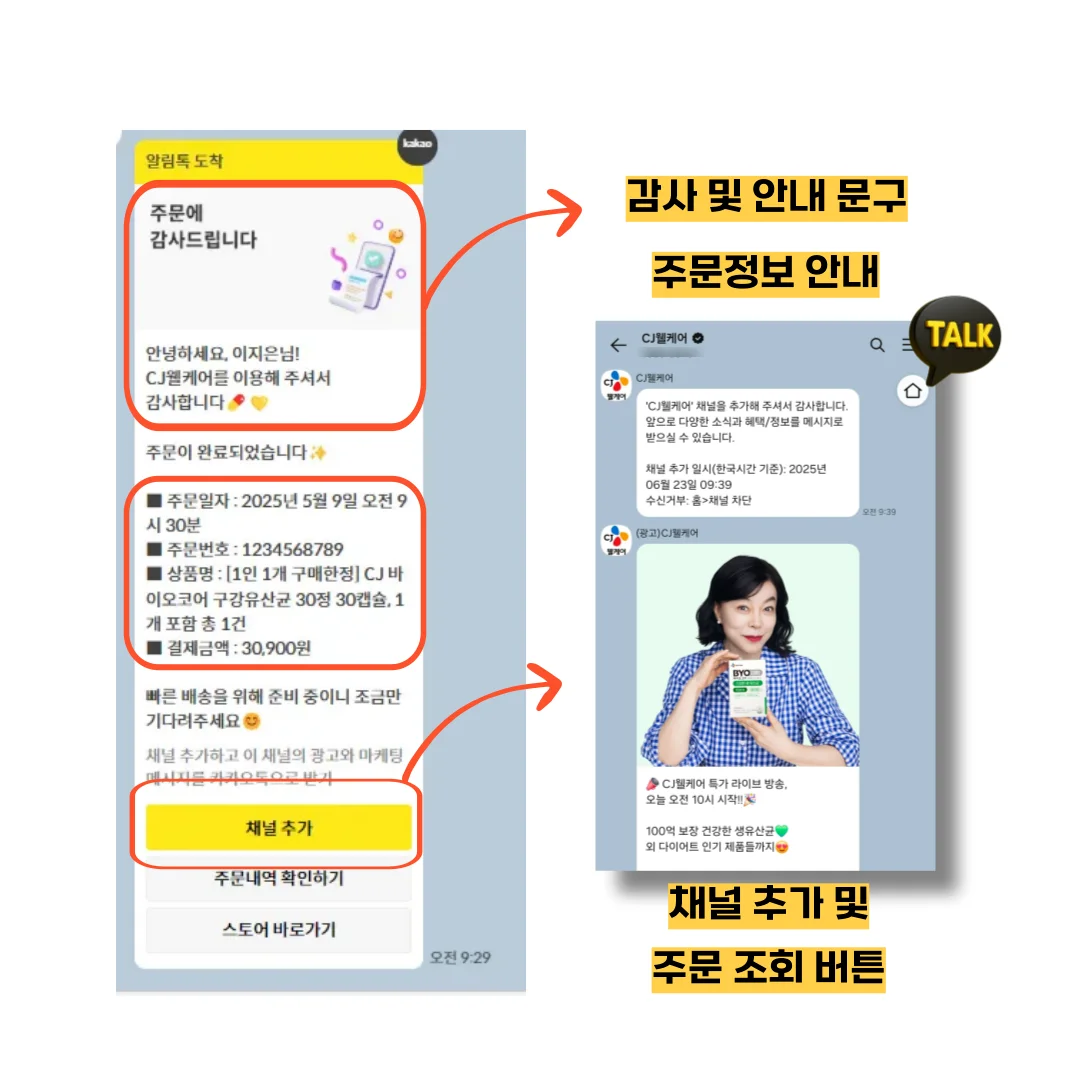 채널추가 버튼이 들어가는 알림톡