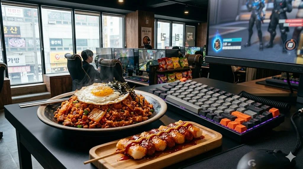 Kimchi fried rice and Sotteok-sotteok at PC Bang