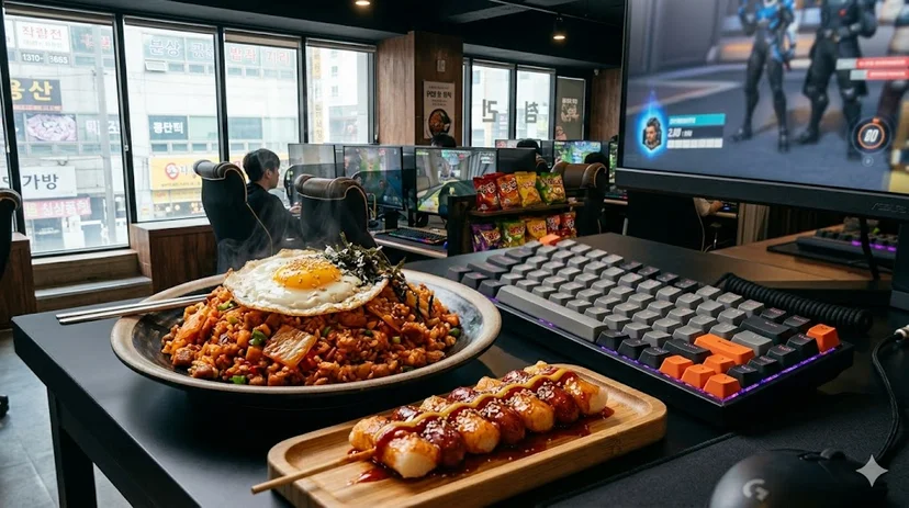 Kimchi fried rice and Sotteok-sotteok at PC Bang
