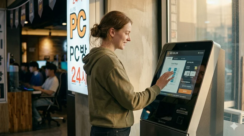 Customer using PC Bang kiosk for seat selection