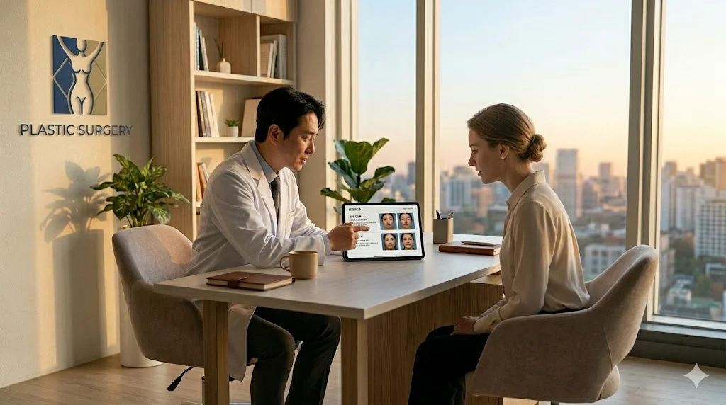 Doctor explaining surgery results to patient using tablet