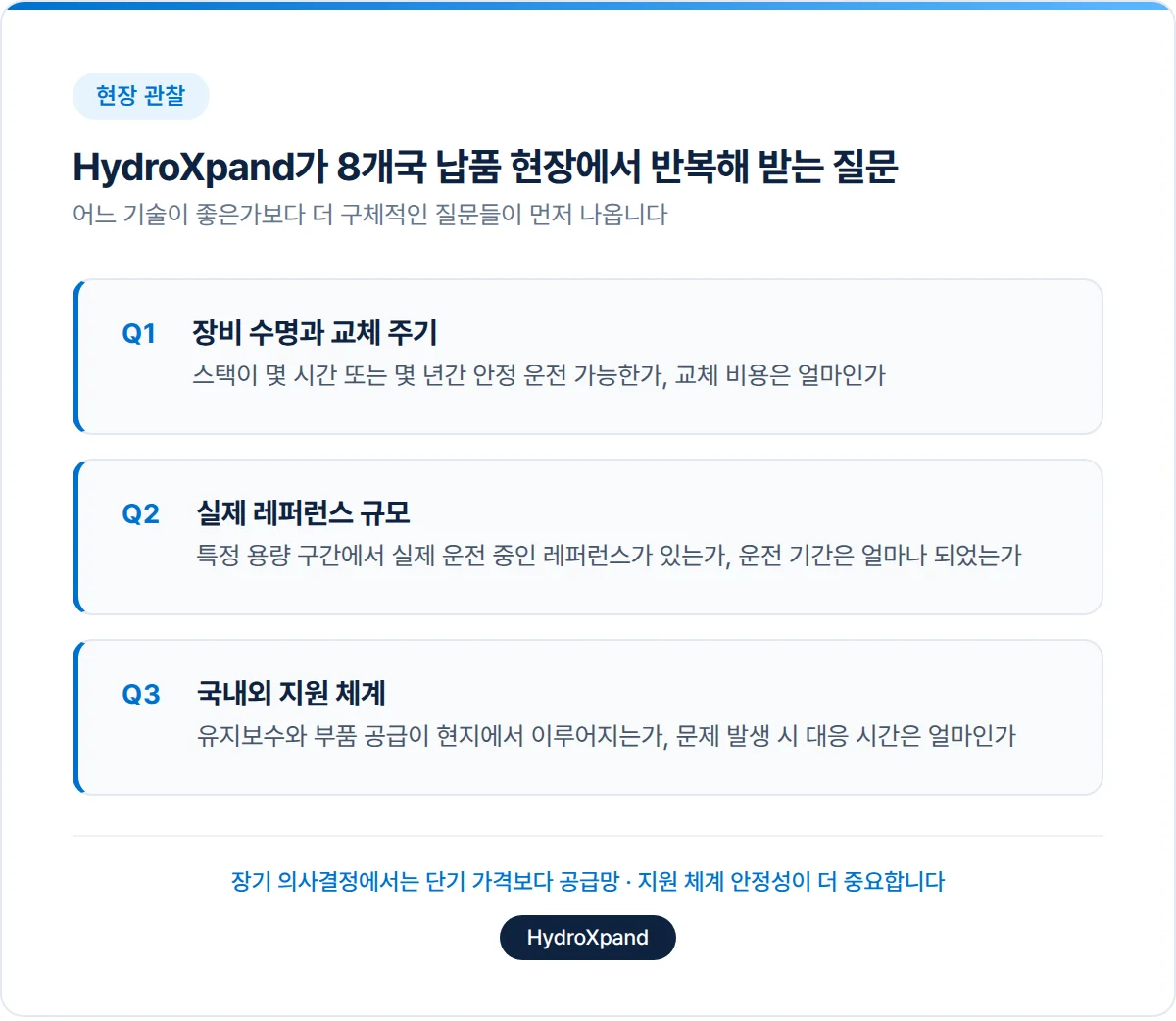 수전해 기업 HydroXpand가 현장에서 반복해 받는 질문