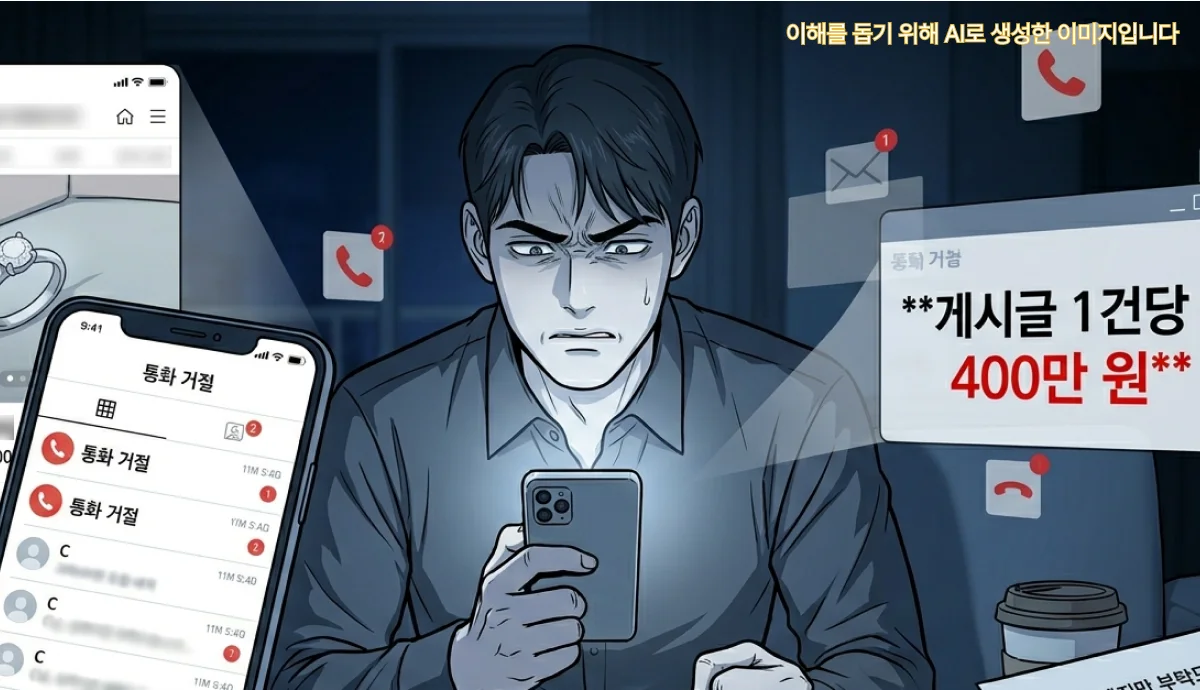 전 연인에게 반복적으로 연락하는 남성 일러스트