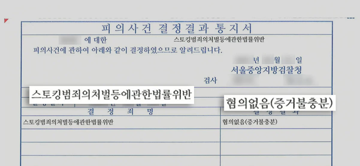 스토킹 혐의없음 처분