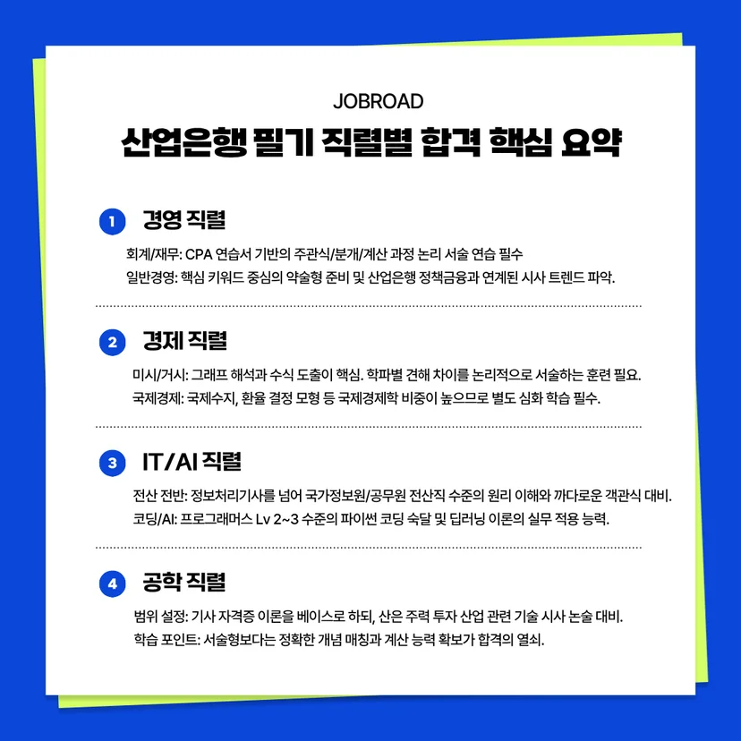 경영, 경제, IT, AI, 공학 직렬별 산업은행 합격 전략. CPA 연습서 및 행시 모의고사 활용법과 핵심 학습 포인트 요약