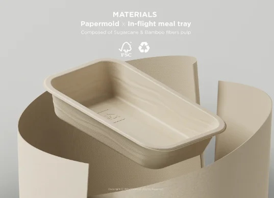 티웨이 항공 기내식 트레이로 사용된 리스튜디오 제작 100% 친환경 종이 '페이퍼 몰드' 소재의 용기