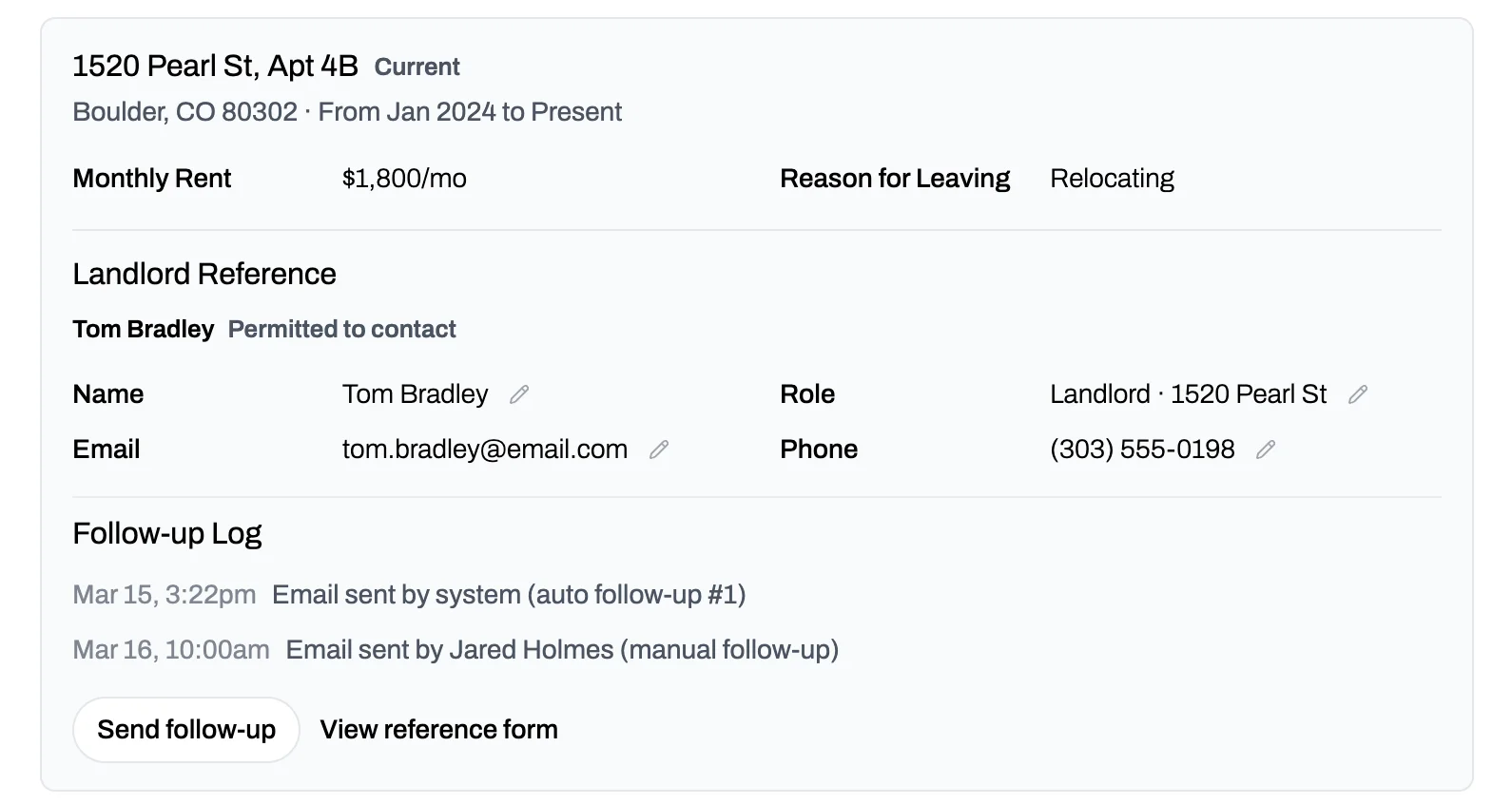 RentEngine follows up automatically until every reference is done, meaning your team doesn't need to send a single message.