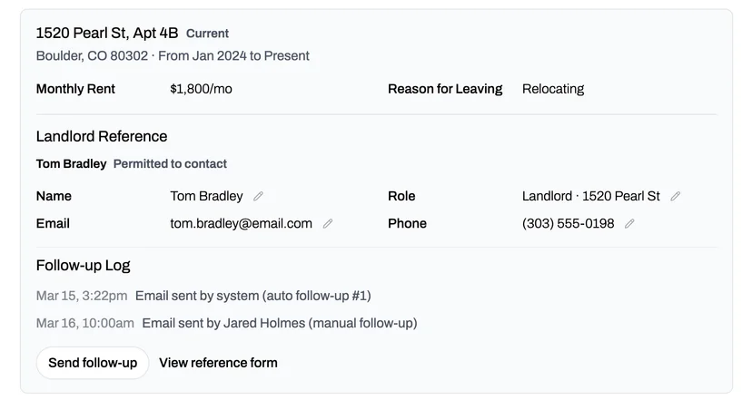 RentEngine follows up automatically until every reference is done, meaning your team doesn't need to send a single message.