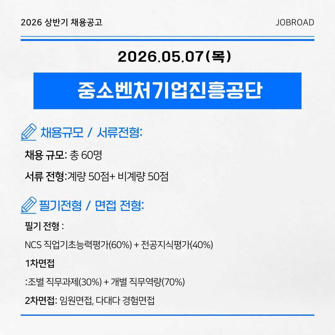 2026년 상반기 중소벤처기업진흥공단 채용