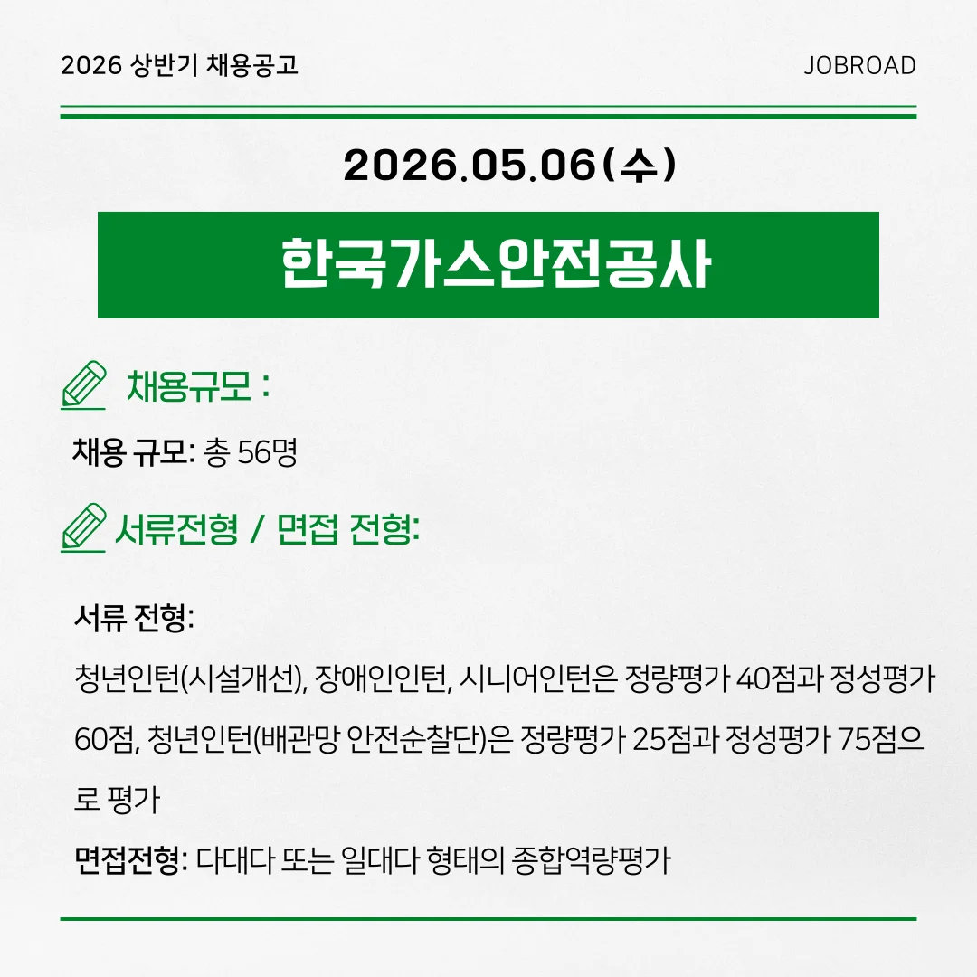 2026년 제2차 한국가스안전공사 체험형 인턴 채용