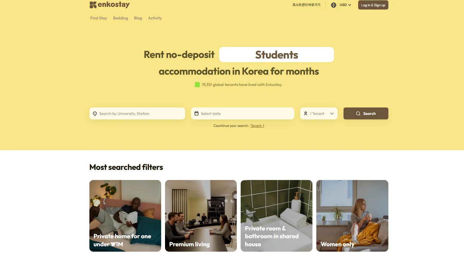 Enkostay website interface in English